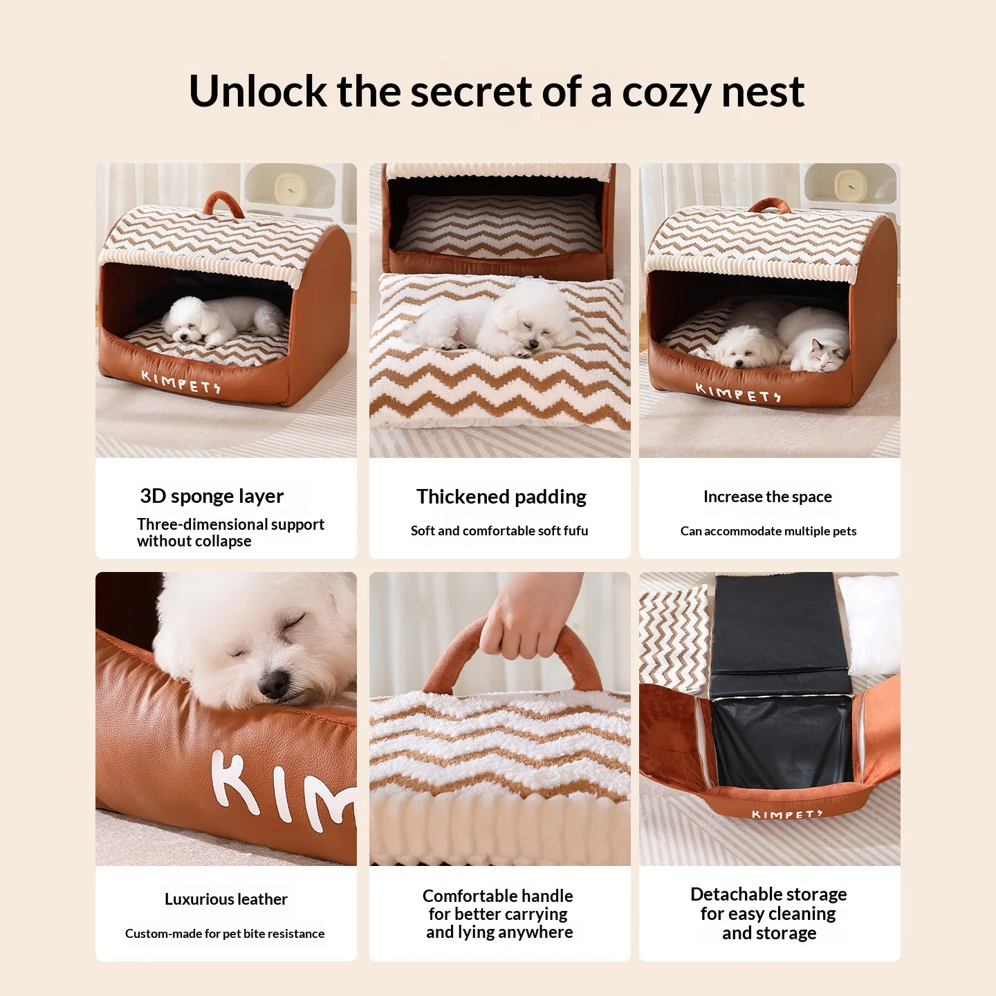 Cama para perros casa con cajón superior reforzado y funda lavable