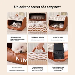 Cama para perros casa con cajón superior reforzado y funda lavable