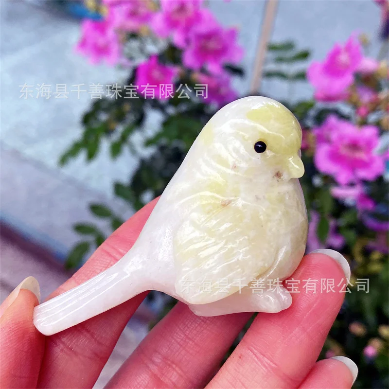 Cute Natural Jade Stone Bird Sesame Jasper Quartz Crystal Semi Precious Gemstone Carved Home Decoration