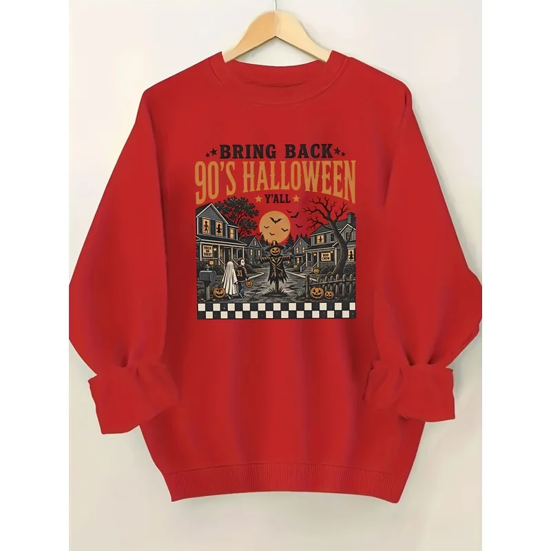 Picture 3: Summer Retro90Halloween of the Year，Pumpkin bat print,Women's round neck hoodie,Halloween,Casual everyday life,Women's Top