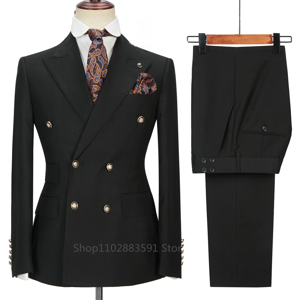 Fashion Design Navy Blue Men Suits Business Costume Homme Wedding Dress Groom Tuxedo Slim Fit Prom Double Breasted Blazer
