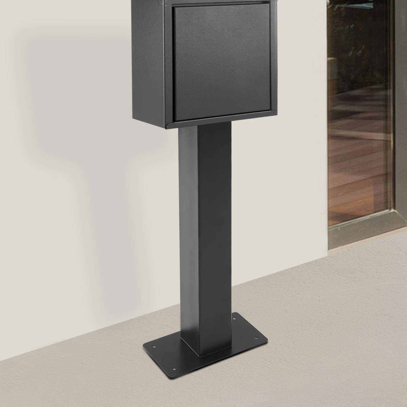 

Black Carbon Steel Outside Mailbox Post,30.48*15.24*68.58cm Surface Mounting Post for Easy Install Mailbox Use