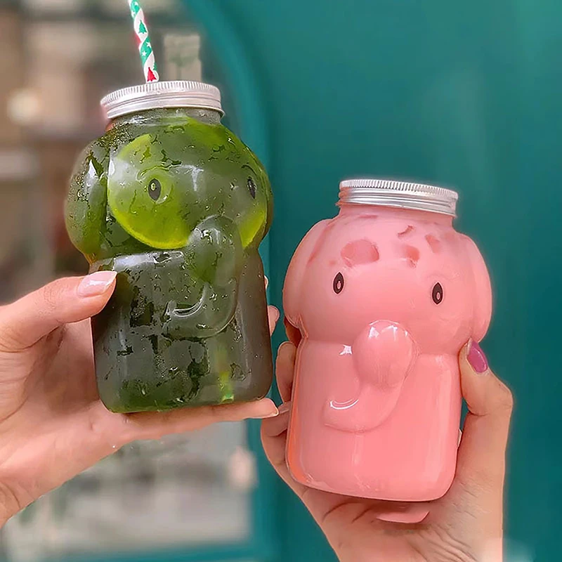 Cute Elephant Water Bottle Cartoon Milk Tea Drinking Cup Portable Bottle Kitchen Water Bottle Home Couple Christmas Bottle Gift