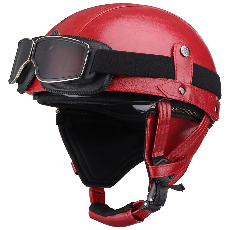 Red Half Helmet Anti-fall Summer Motorcycle Helmet Breathable Lining Can Unpick And Wash Retro Half Helmet Protection S-XL