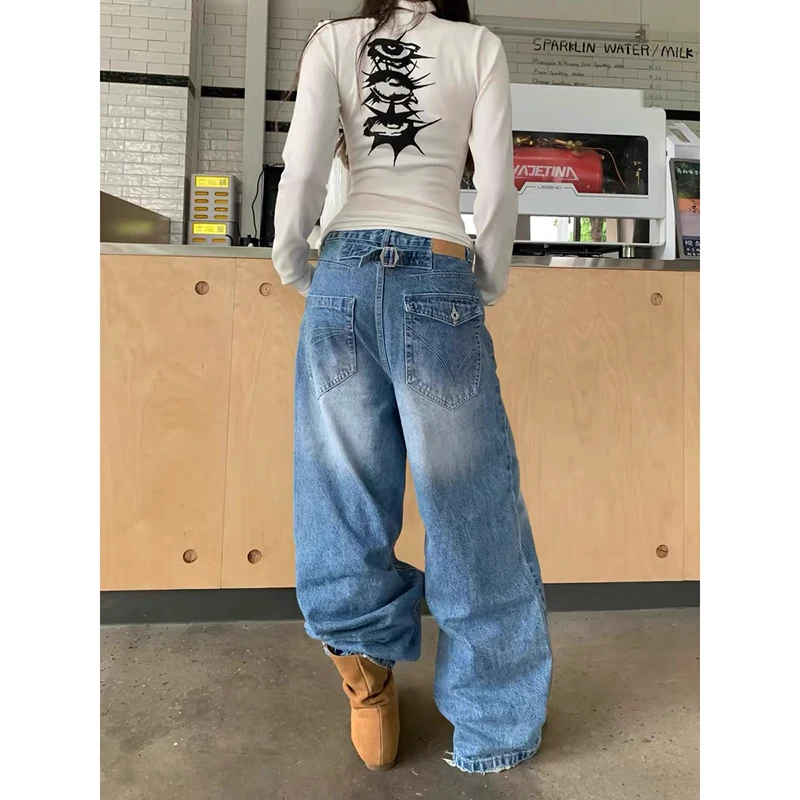 

ZHIZOU мешковатые джинсы женская одежда в уличном стиле винтажные джинсы с высокой талией женские широкие повседневные синие брюки женские джинсы