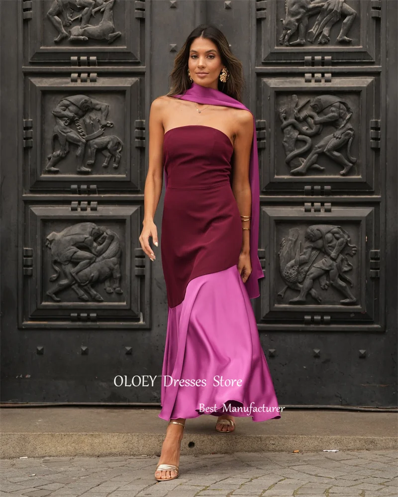 OLOEY-Vestido de festa roxo simples com seda sem alças, vestidos de baile árabes para mulheres, festa formal, altura do tornozelo