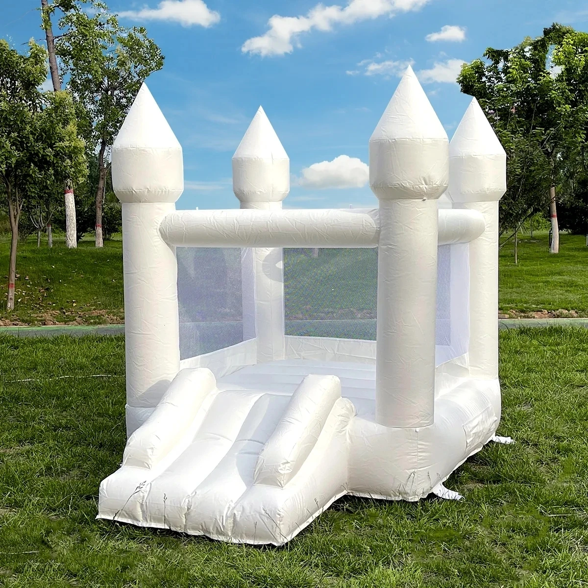 wholesale Bounce House 6FTx8FT White Bounce House with Slide Air Blower jumping Family Backyard Bouncy Castle Idea for Kids free