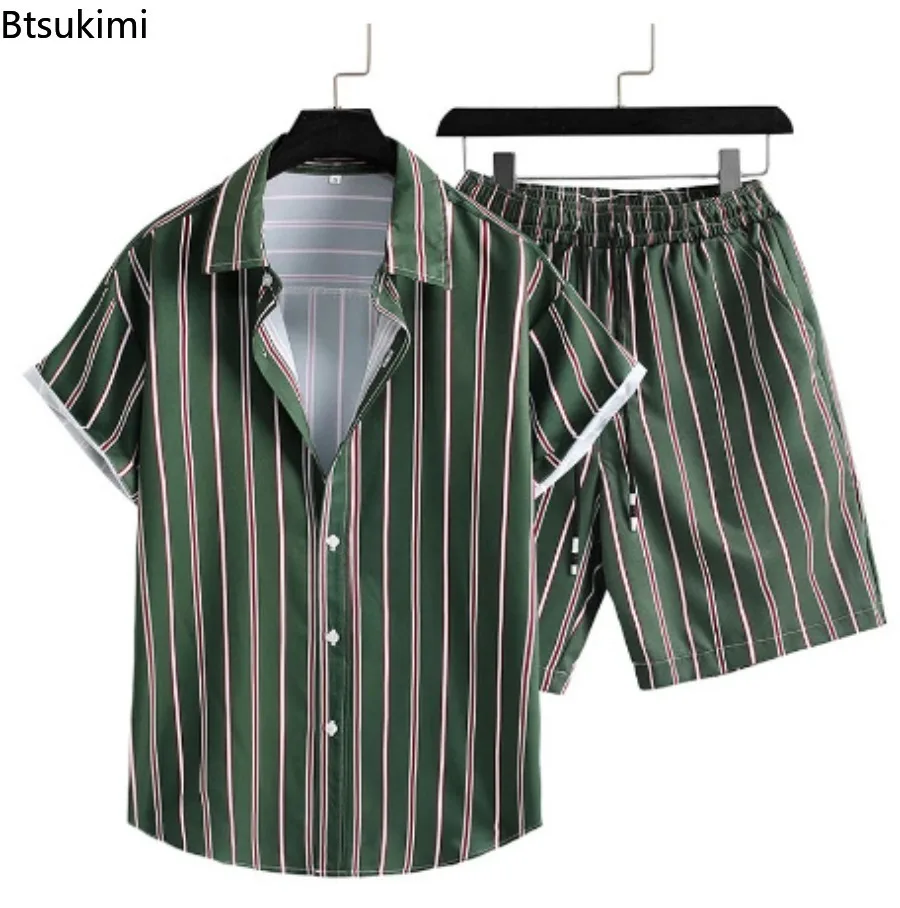 Summer Fashion Men's Hawaiian Shirt Shorts Two Piece Sets 3D Print Short Sleeve Button Cardigan Casual Beach Suits Plus Size 5XL