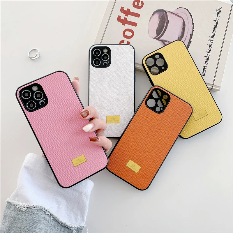 

Luxury Metal crown Case for iPhone PU Leather Phone Cover 15 14 13 12 11 Pro Mini 7 8 Se Plus Xr X Xs Max Cross pattern funda