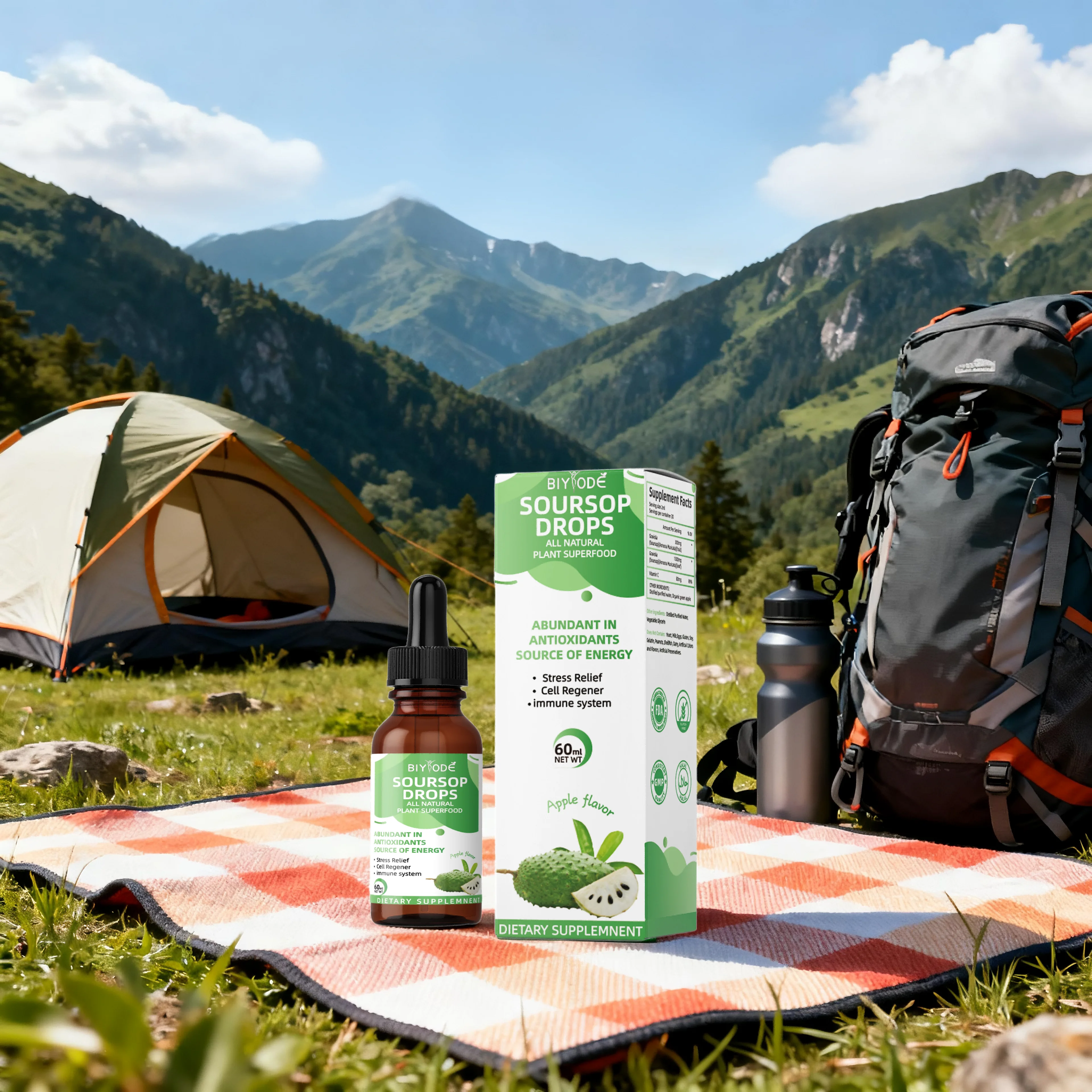 【BIYODE】SourSop Graviola Liquid Drops Cell Support & Regeneration مضاد للأكسدة وتعزيز المناعة والاسترخاء على الكبد والمساعدة على النوم