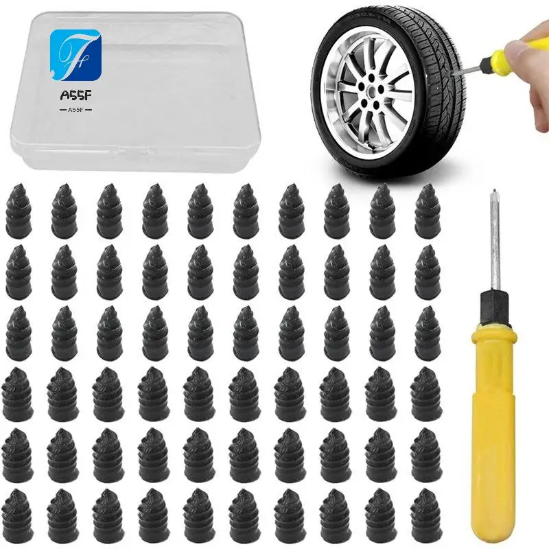 Kit de Reparo de Pneus A55F-60PCS com Prego de Borracha, Ferramenta de Reparo de Furos em Pneus com Chave de Fenda, Plugue de Parafuso para Reparo de Pneus a Vácuo, Para Carros e Caminhões