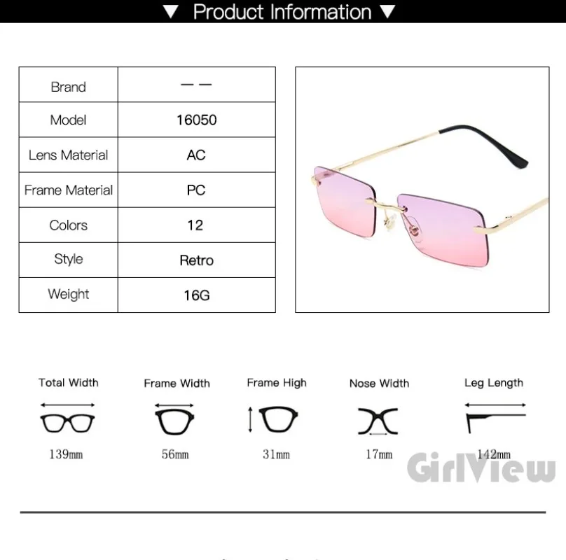 Rimless Small Glasses Man Stylish Sunglasses Woman Transparent Pink Blue Eyewear UV400 Gradient Color Sun Glasse view 6