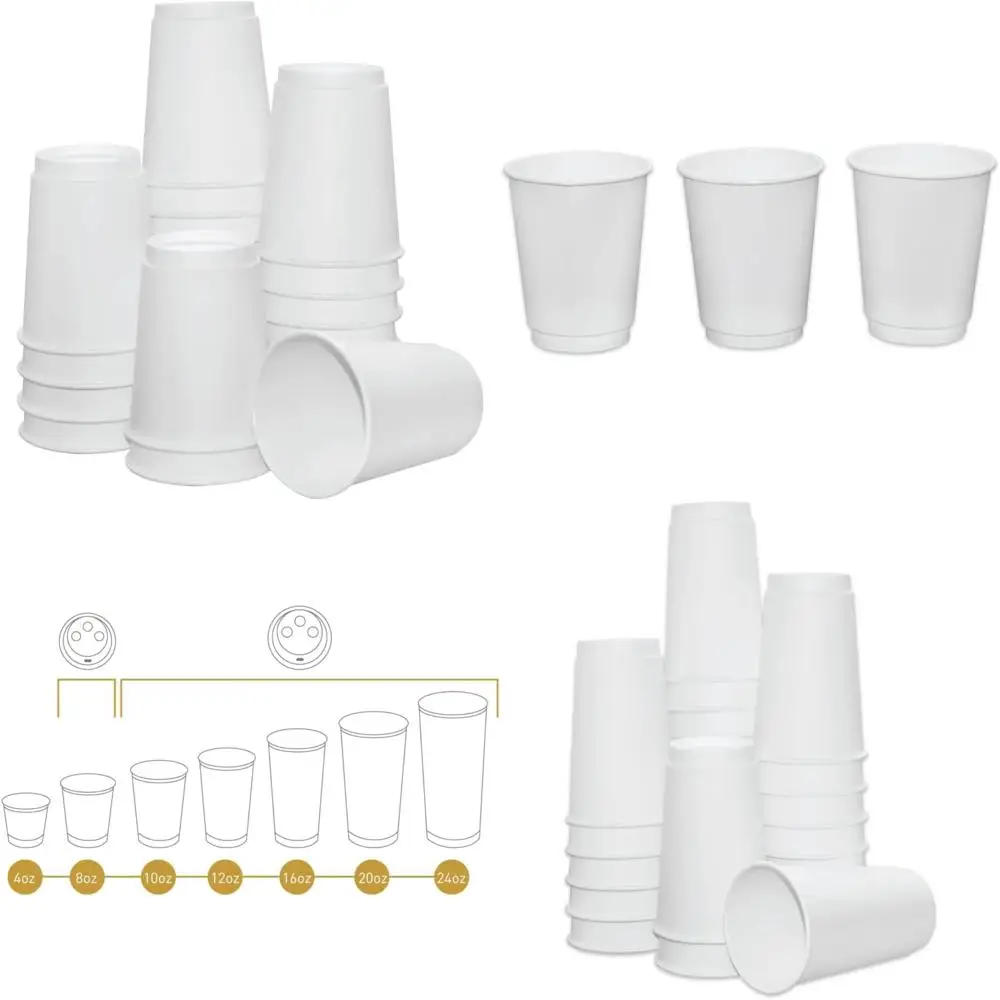 

Double Wall Insulated Disposable Cups for Hot Beverages - Recyclable, Sturdy, Made in USA To-Go Cups for Coffee and Tea