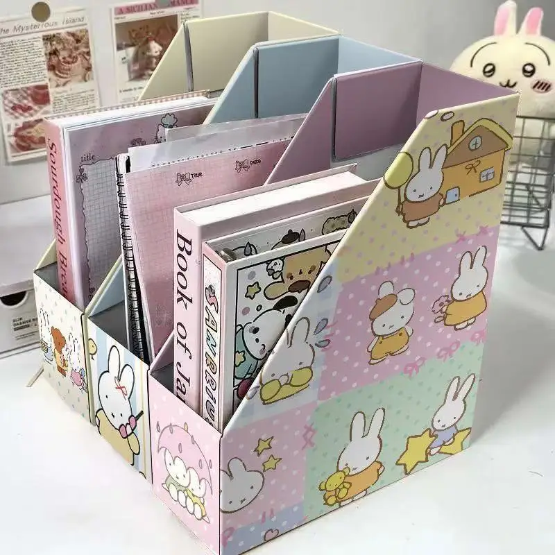 Cartoon Miffy Rabbit Desktop-Aktenhalter, Kawaii Zeitschriften- und Buchständer, Aufbewahrungsorganisator für Papierdokumente für das Studentenbüro