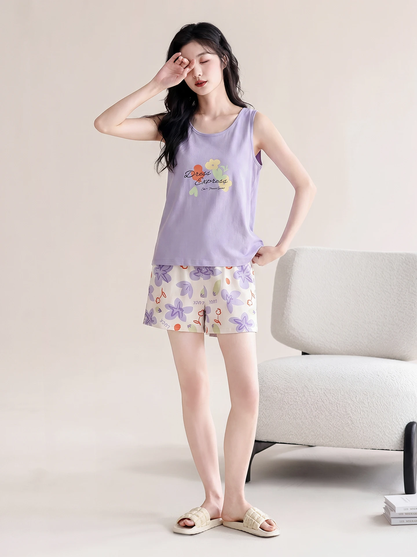 Doral Conjunto de Ropa de Dormir de Verano para Mujer, Camiseta sin Mangas con Tirantes y Pantalones Cortos, 100% Algodón, para Uso en Interiores y Exteriores
