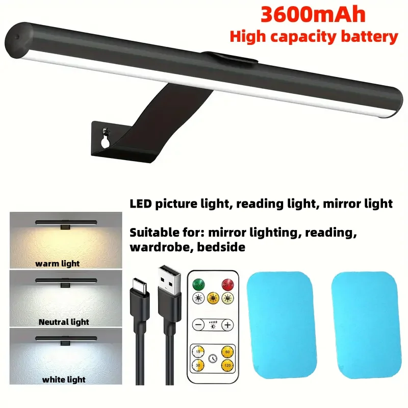 

Светодиодный светильник для чтения (1 шт.), USB-заряжаемый светильник для зеркала, декоративный светильник с пультом ДУ на 3600 мАч, для искусства, портретов и т.д.
