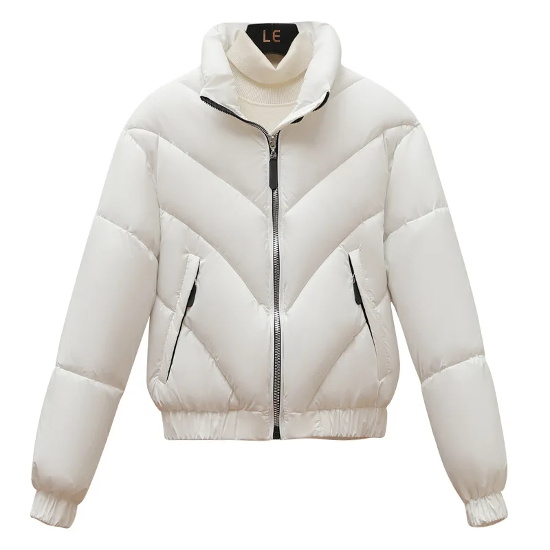 Manteau matelassé en duvet de coton pour femme, veste courte, bouffante, col montant, coréen, nouveau, hiver, 2024