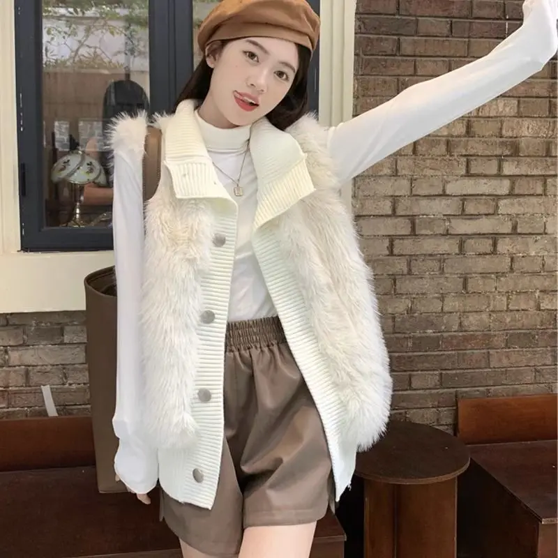 

Ladies' New Stand-Neck Knitted Vest Women's Vest New Loose Plush Vest Sleeveless Single-Breasted Vest Coat Autumn And Winter