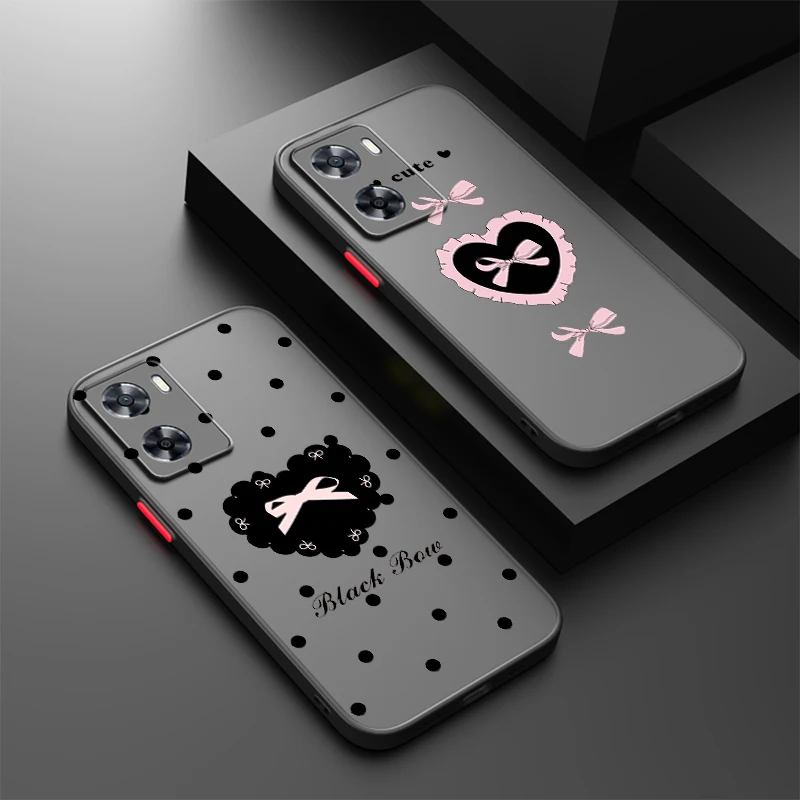 

Bow Lace Pink Cool Dark Frosted Translucent For OPPO X5 X3 A54S A5 A94 A16 A53S A57 A74 A72 A96 A98 A78 5G Back Phone Case