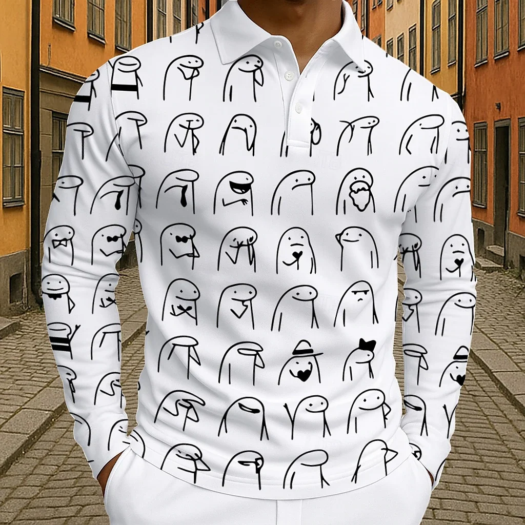 

Mens Long Sleeve Polo Shirt Funny Flork Meme Graphic Casual Lifestyle Wear Summer Design Sense Fashion Shirt Men Clothing ﻿