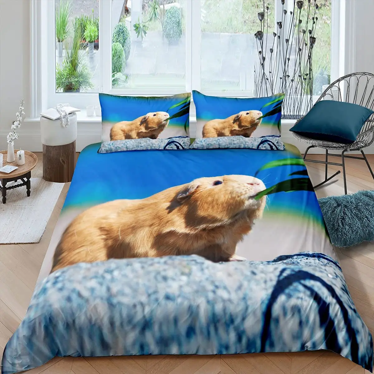 Guinea Pig Bedding Set  Animal Pattern Duvet Cover for Kids Boys Girl Comforter Cover Wildlife Bedroom Collection 3Pcs Full Size