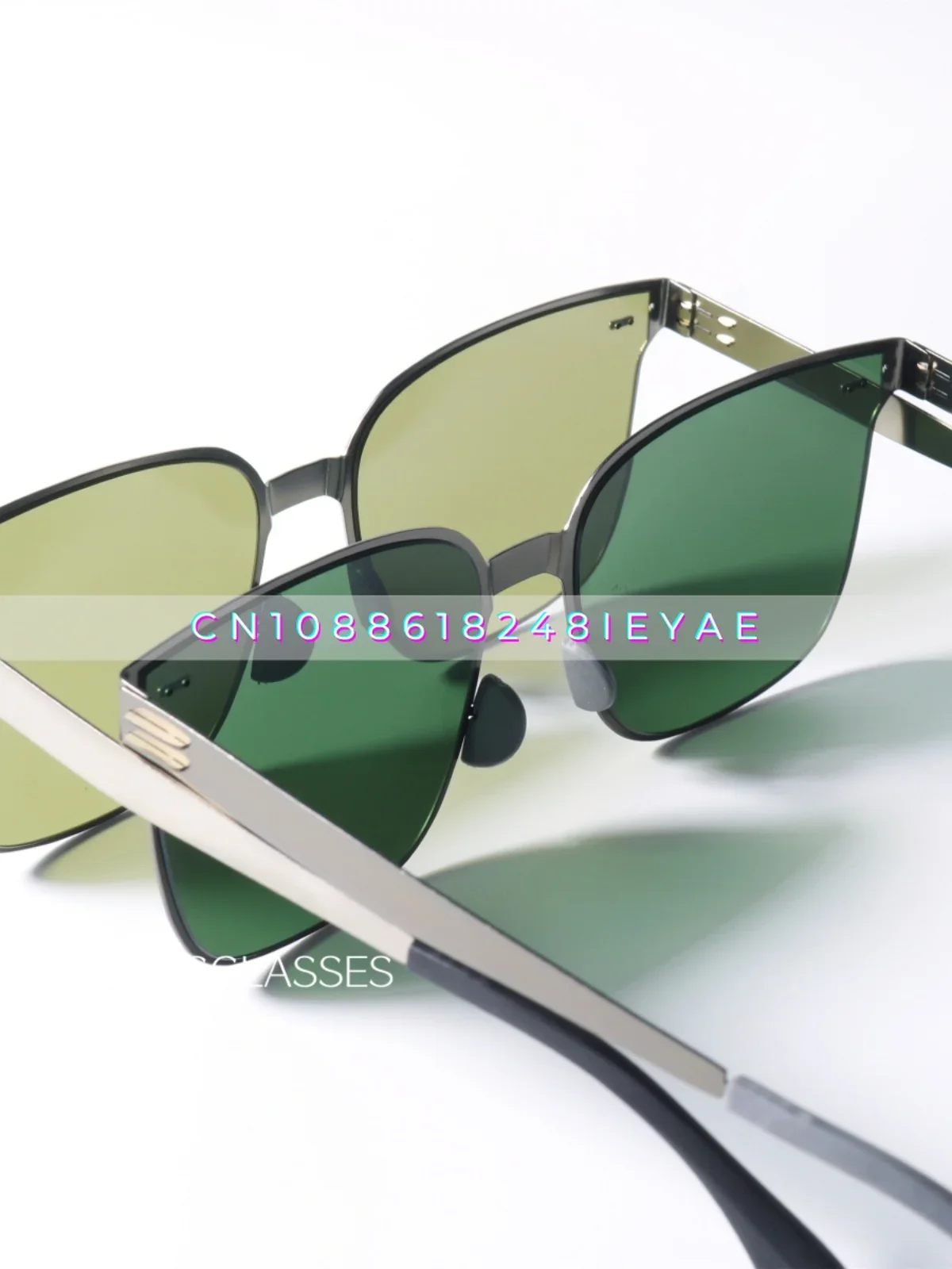 Ultra-thin Metal Punk Style Sunglasses UV400 UV Radiation Protection Large Frame Niche Mustard Green Sunglasses