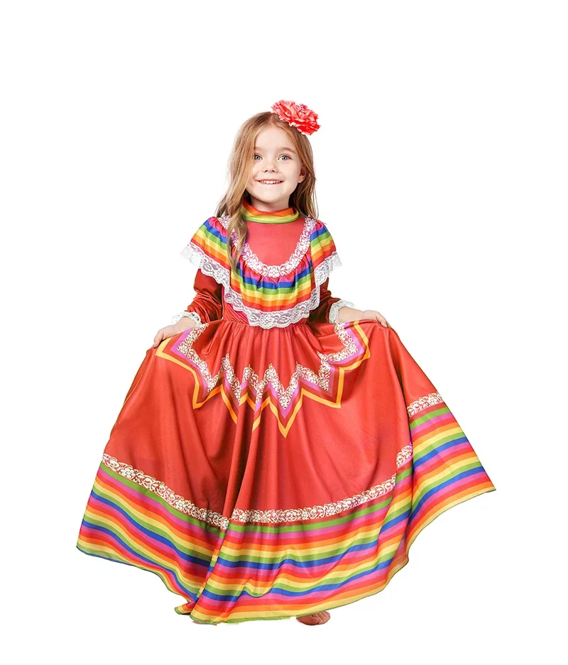 Vestido Tradicional Mexicano de Halloween para niña, disfraz de princesa de estilo nacional, ropa de fiesta de cumpleaños y Carnaval
