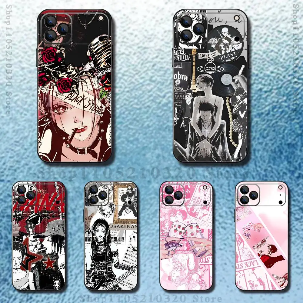 

N-Nana Osaki Anime Phone Case For iPhone 17,16,15,14,13,12,11 ,Pro Max,XS,X,XR,SE,Mini,8,7,Soft Silicone Black Cover