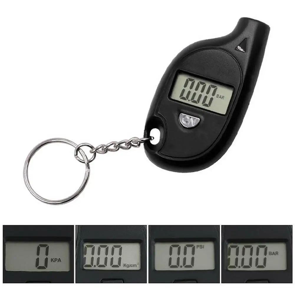 Mini llavero estilo medidor de neumáticos pantalla Lcd Digital probador de presión de aire de neumáticos de coche alarma de seguridad de neumáticos de motocicleta de coche