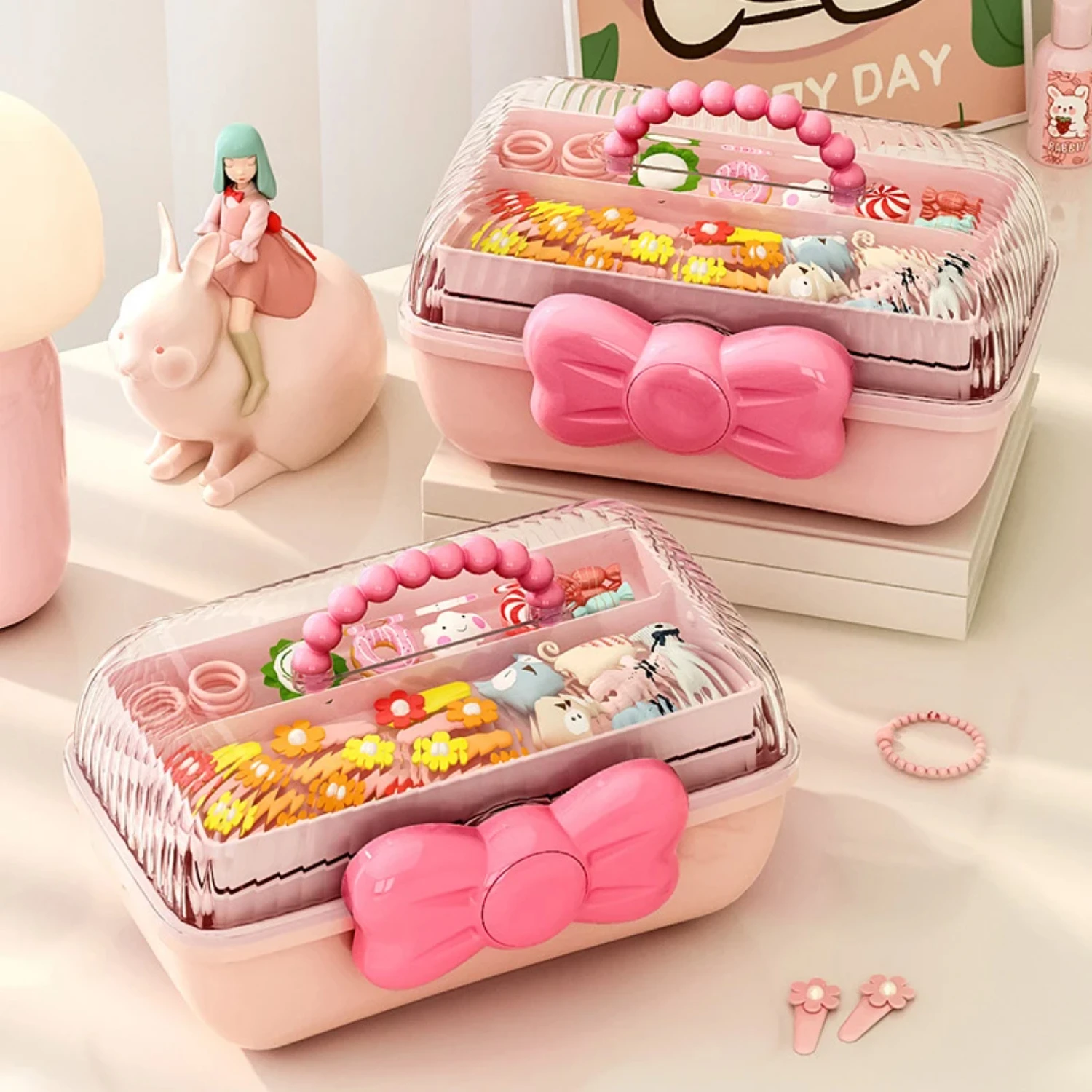 Multi-layer Hairpin Organizer Cute Girl Jewelry Case  Rope Headband Display Rack Children's Hair Accessories  Box