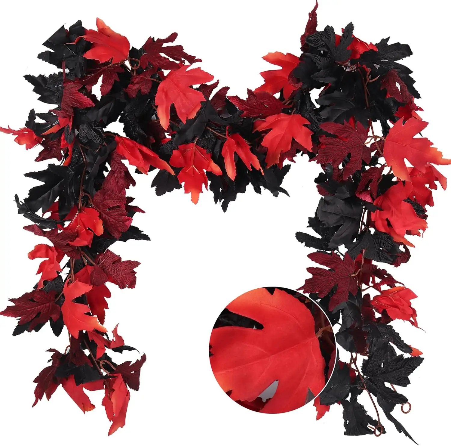 1.75m Artificial Black Maple Leaves Garland Fake Hanging Vines For Home Christmas Halloween Thanksgiving Party Fireplace Decor