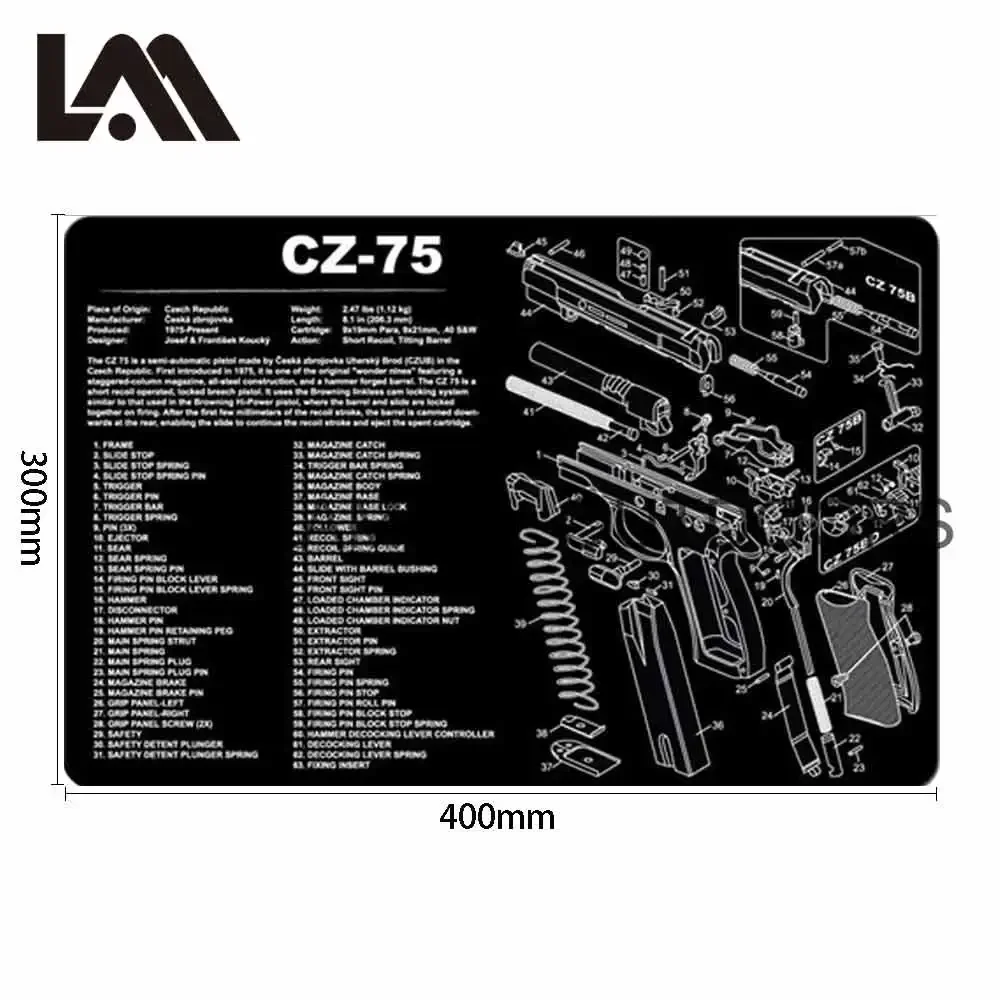 CZ 75 Gen4 Glock 43 AR15 Gun Cleaning Rubber Mat Kits Parts Diagram and Instructions Mouse Pad Walther AK47 PPQ HK P2000 P365