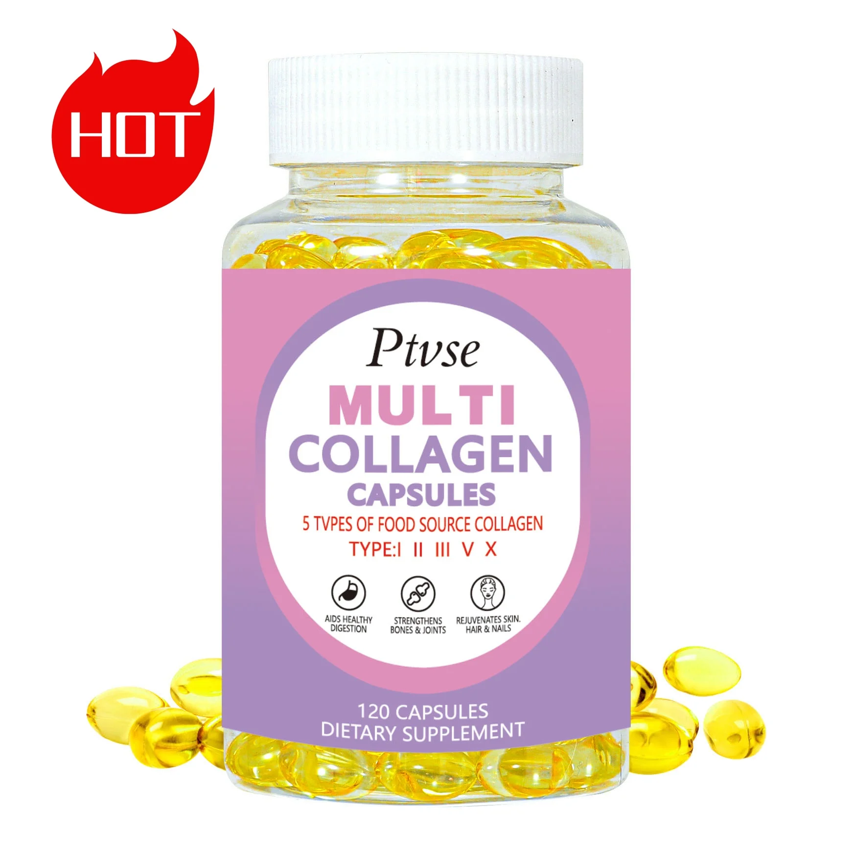 Multi Collagen Capsules Vitamin C Whitening Skin  Care Anti-aging Biotin Type I II III VX Hydrolyzed Collagen Supplemen