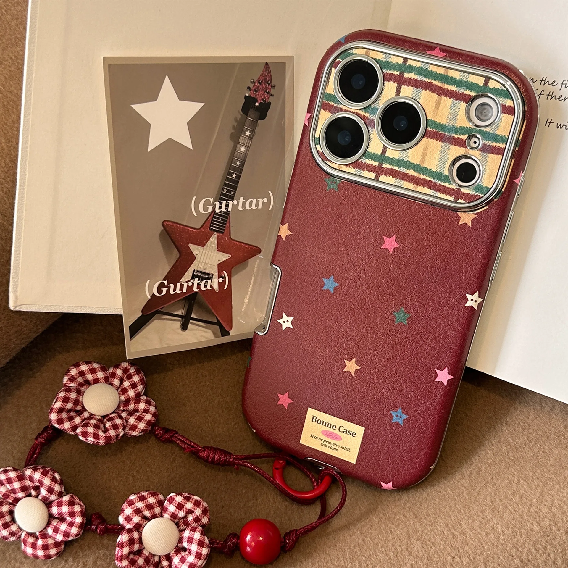 Koreanische bunte Sterne überzug Leder Textur mit Lanyard Handyhülle für iPhone 17 16 15 14 13 12 11 Pro Max stoßfeste Abdeckung