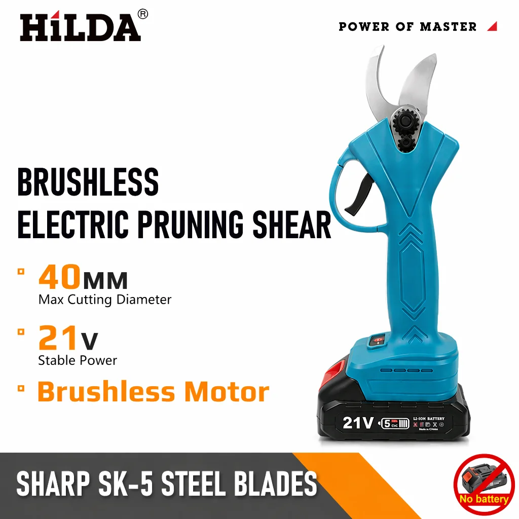 HILDA Brushless Electric Pruning Shears Lithium Cordless Pruner Fruit Tree Bonsai Garden Branch Scissors Tool Without Battery