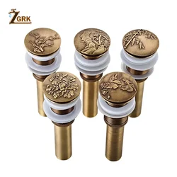 ZGRK Antike Messing Becken Waschbecken Pop Up Abfluss Kunst Carving Becken Abfall Stecker Bad Zubehör Eitelkeit Waschbecken Abfall Abtropffläche