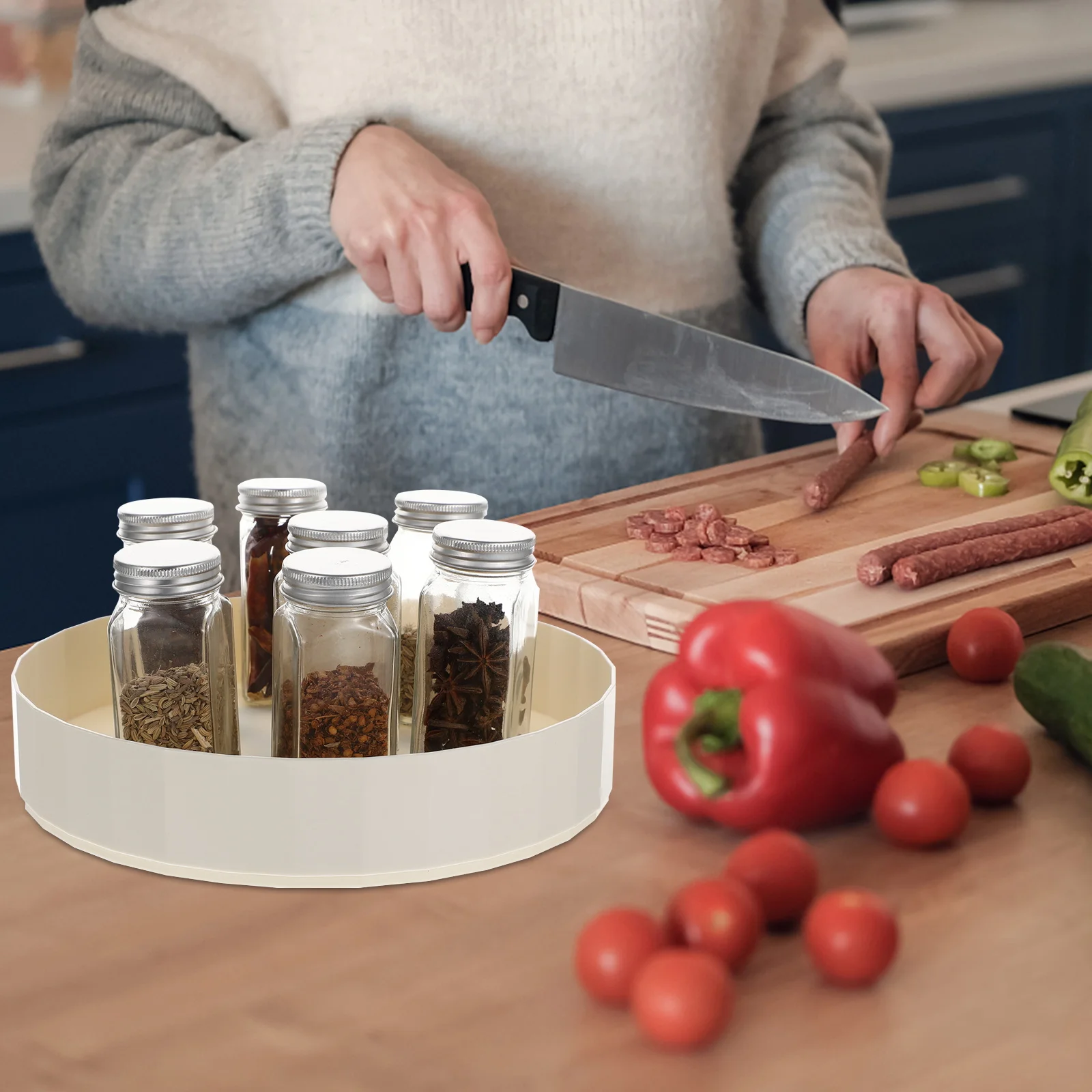 

1Pcs Turntable Seasoning Shelf PP Material Kitchen Storage Rack Rotating Spice Rack Spice Jar Organizer Non Slip Seasoning