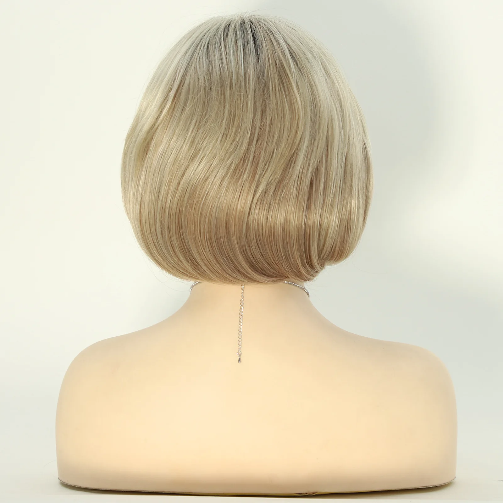 الباروكات الأوروبية والأمريكية الإناث الشعر القصير التغيير التدريجي شعر مستعار أشقر بوبو مشبك داخلي شعر مستعار من الألياف الكيماوية أغطية الرأس #3