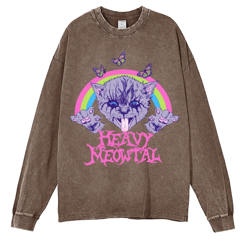Hip hop vintage washed denim skull printed long sleeved sweatshirt for men and women, couple outfit for autumn and winter, new p