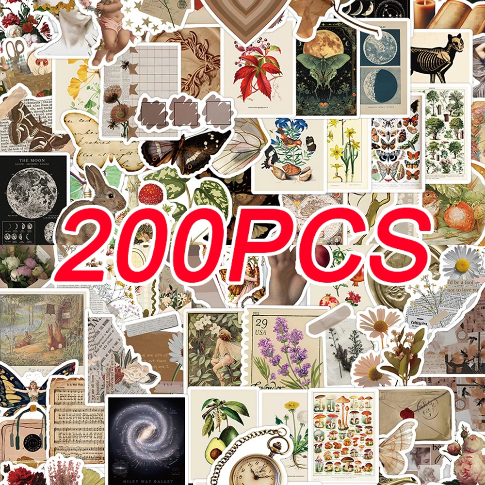 

10/30/50/100/200pcs Retro Art Pattern Graffiti Stickers Vintage Aesthetic Decals Scrapbooking Suitcase Phone Sticker Decoration