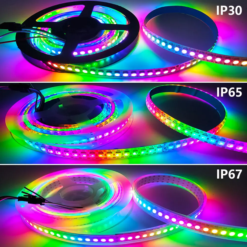 5V WS2812 WS2812B RGB Led Strip 30/60/74/96/144 Leds/m Black White PCB IP30 IP65 IP67 Individually Addressable IC Led Light Tape