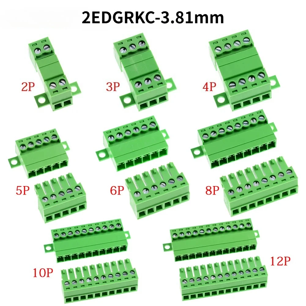 1Set Solderless Docking Type 15EDGRKC 3.81MM Screw Terminal Block Connector PCB Plug-in Type 2EDG+RKC 3.81 Terminal Block 2-12P