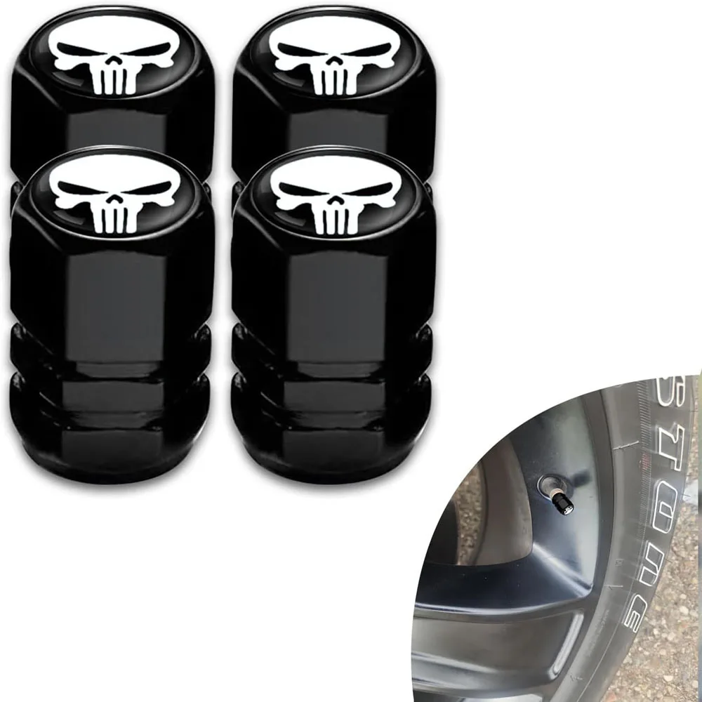 

4 PCS Car Tire Valve Stem Caps, Air Caps Cover with Skull Pattern, Dust Proof Metal Valve Stem Covers