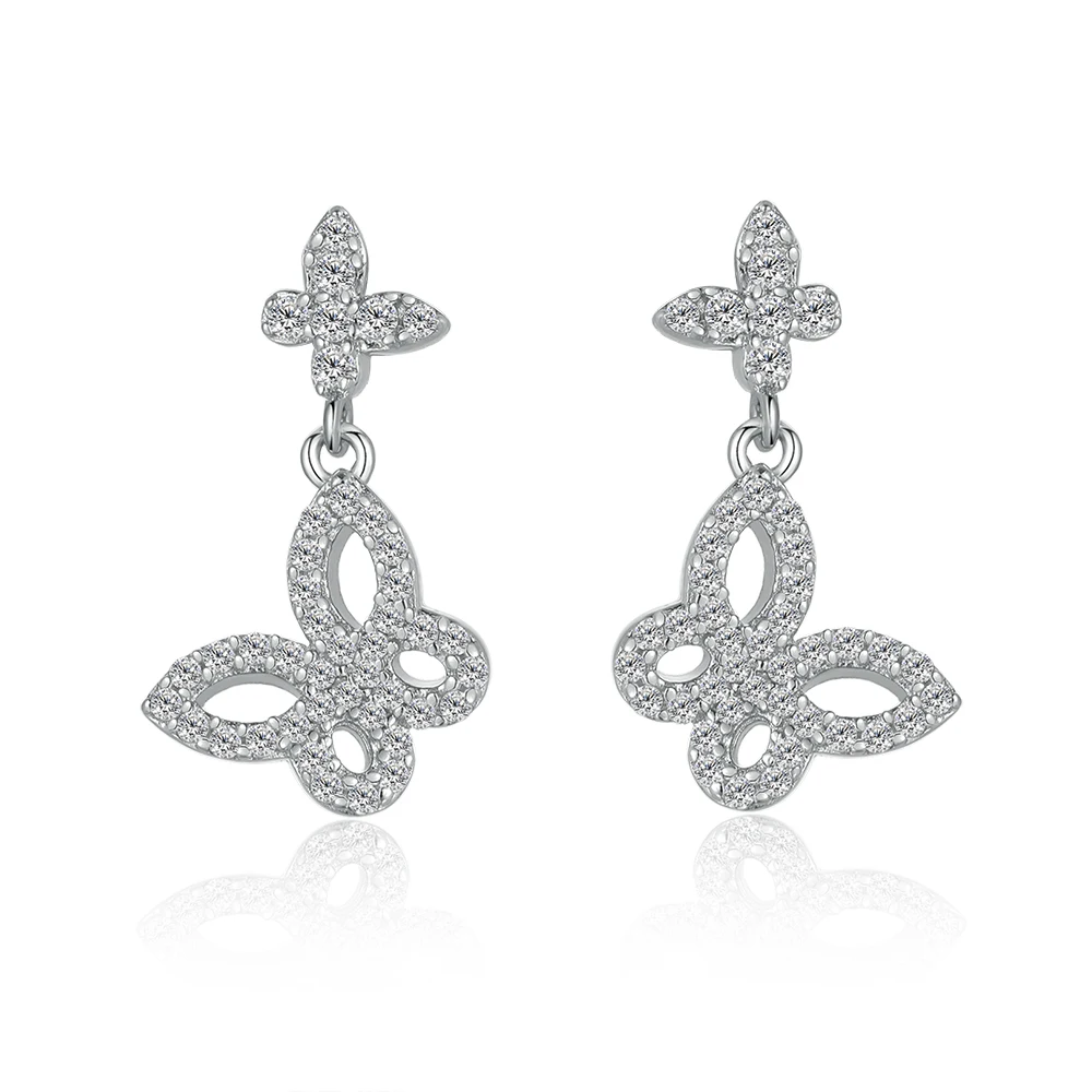 

Trendy 925 Sterling Silver Butterfly Earrings with Zircon for Wedding Engagement Anniversary Party Gift for Women
