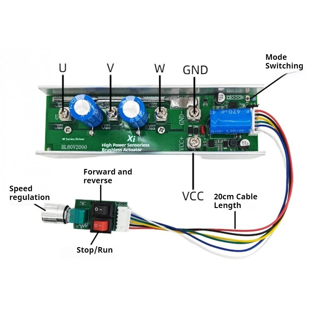 

2000W High Power Stop/Forward/Reverse Motor Controller DC24-80V BLDC Brushless Motor Driver Module No Hall Motor Speed Regulator