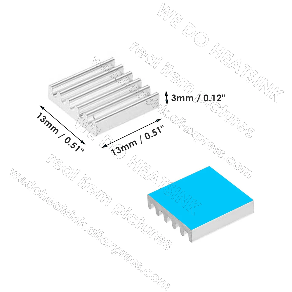 Wholesale 13x13x3mm Silver Square Extruded Aluminum Heatsink Cooler Radiator With Thermal Conductive Heat Transfer Adhesive Pad