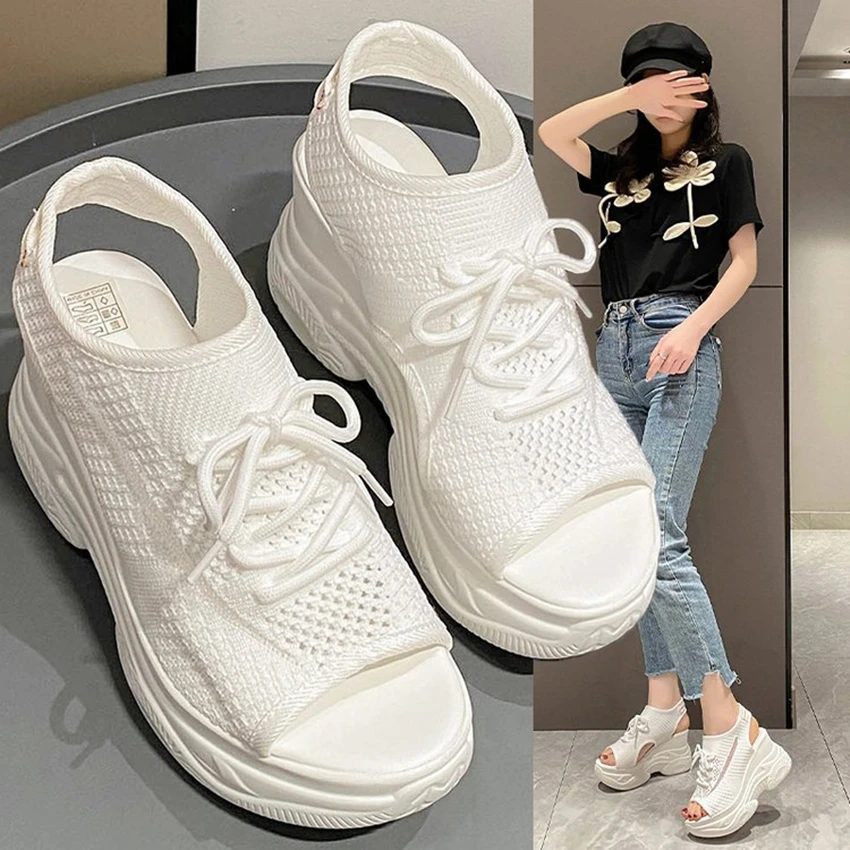 

Women Sport Sandals Mesh Casual Ladies Wedge Shoes 2024 Platform Slip-On Female Sandalias Soft Thick Bottom Mujer Plus Size 42