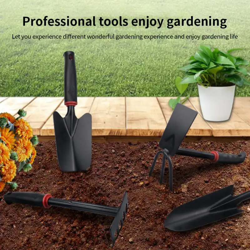 Gardening Spade Five-tooth Harrow Large Shovel and Small Shovel Dual-purpose Hoe Gardening Tools with Black Rubber Handle