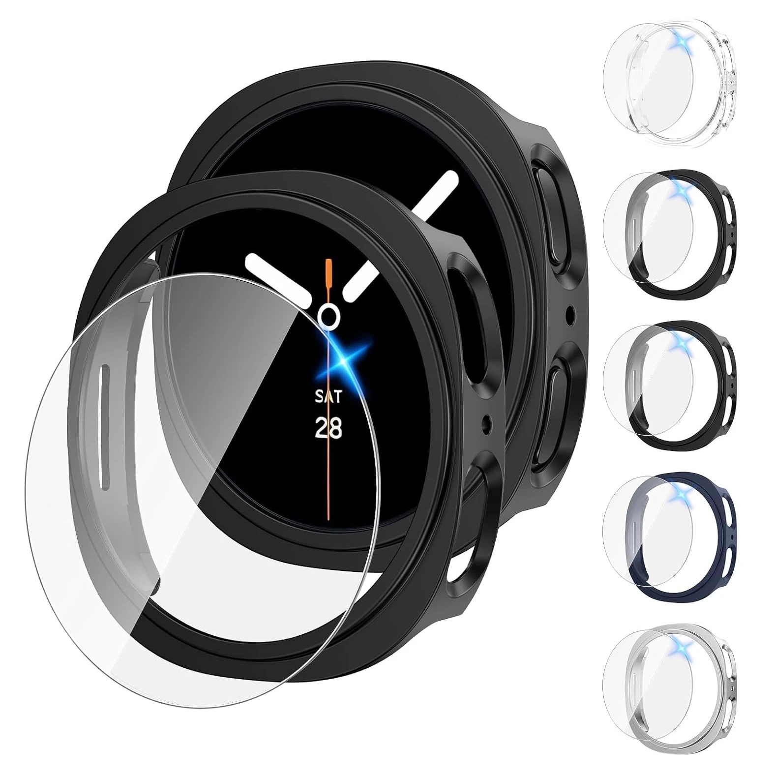 Glasgehäuse für Samsung Galaxy Watch 8 44 mm 40 mm, Displayschutzfolie, harter PC-Schutzstoßfänger für Galaxy 8 Classic 46 mm Zubehör