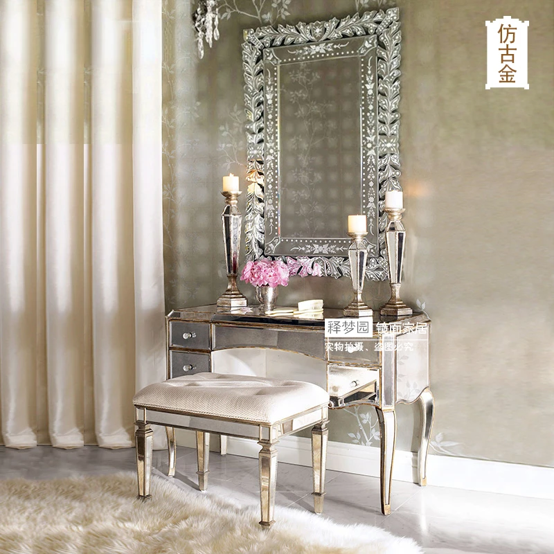 

Internet Celebrity Dresser Makeup Table European Furniture Mirror Furniture Glass Furniture Neoclassical Post-Modern